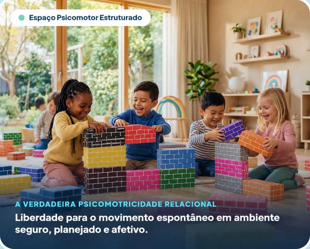 Crianças em brincar terapêutico psicomotor com tijolos lúdicos no SIEL